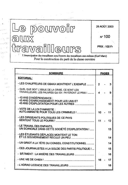 PAT (Côte d'Ivoire) n° 100