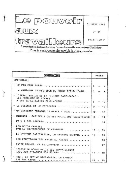 PAT (Côte d'Ivoire) n° 58