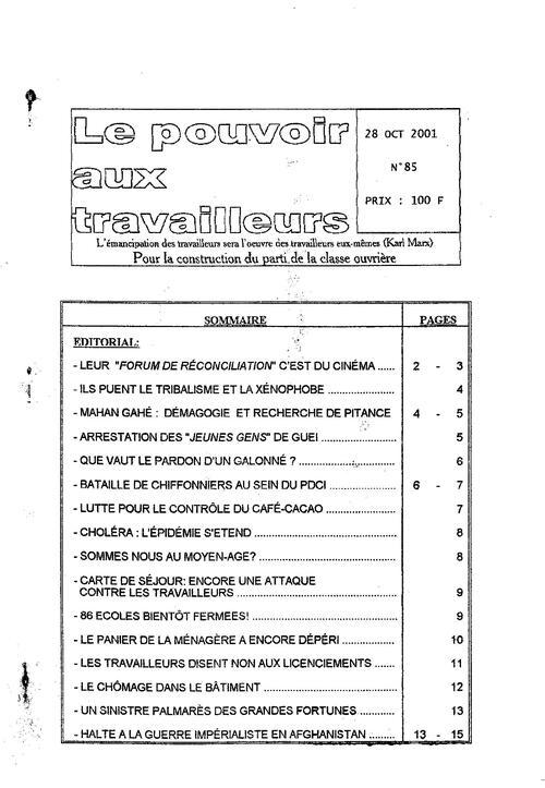 PAT (Côte d'Ivoire) n° 85
